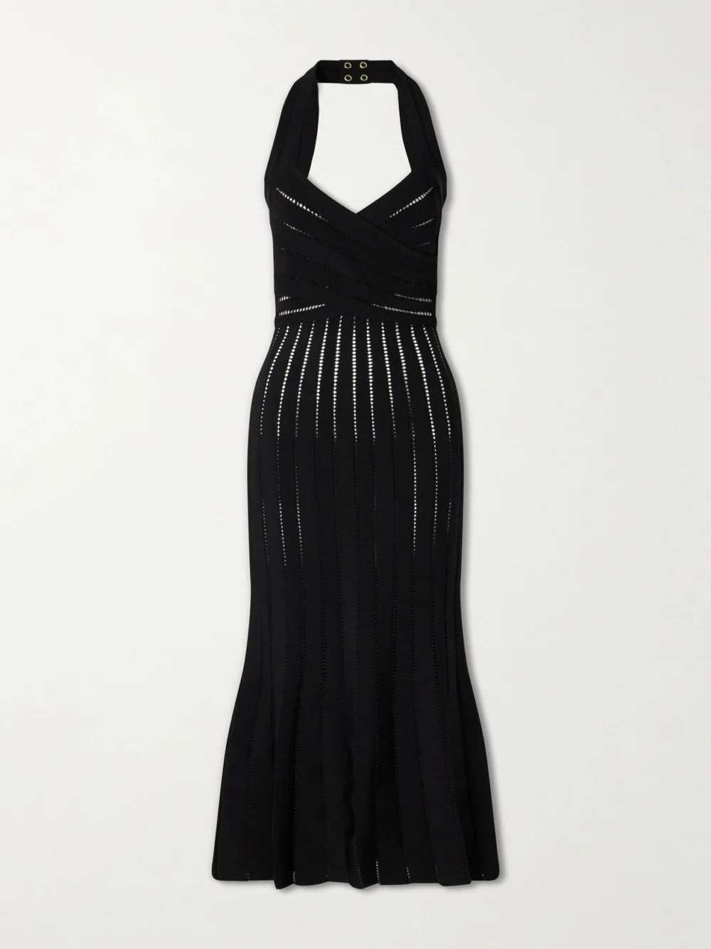 Balmain Flechage Halterneck Knit Jersey Midi Dress in black