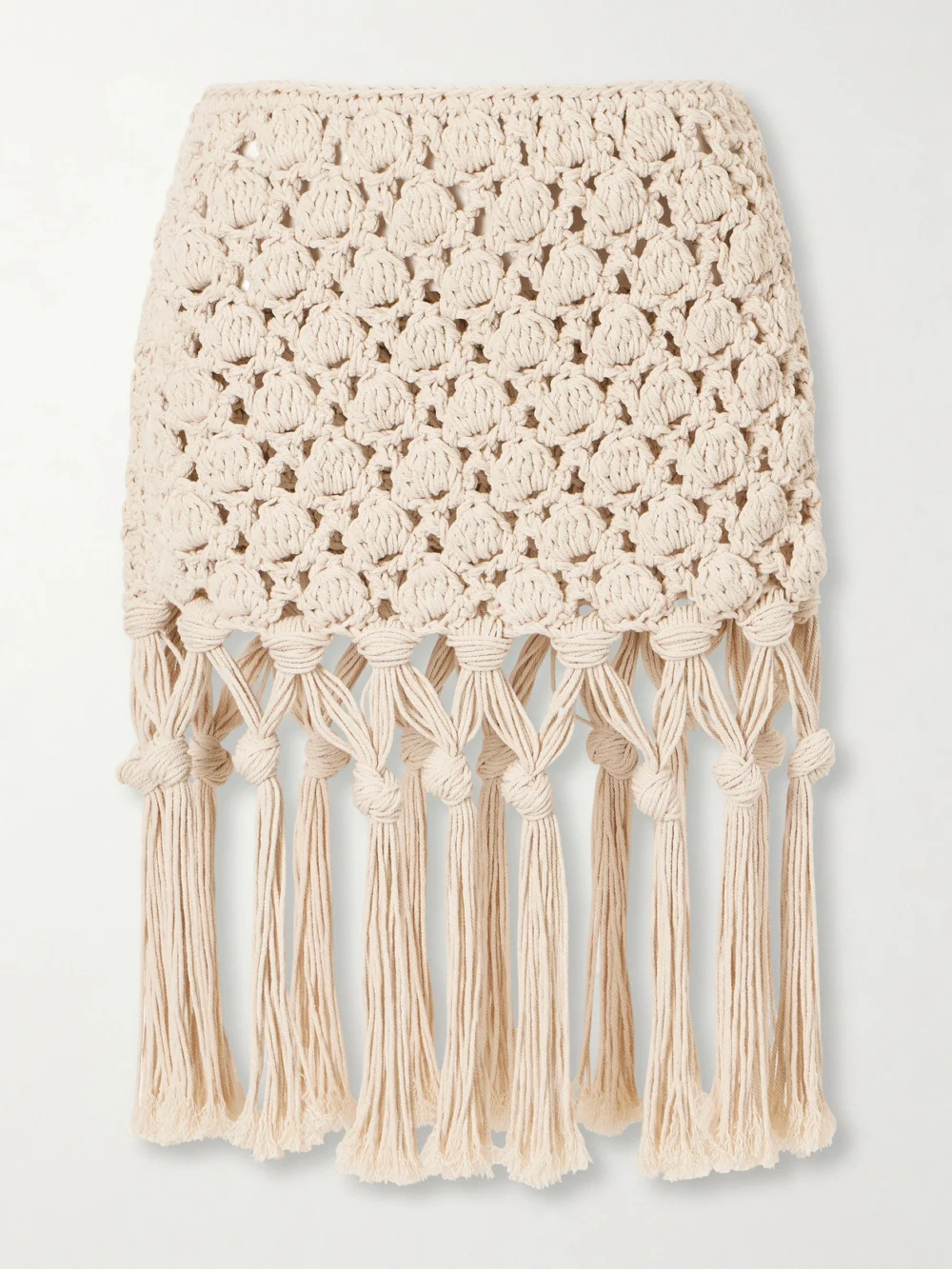 Balmain Fringed Crochet-knit Cotton Mini Skirt in ecru