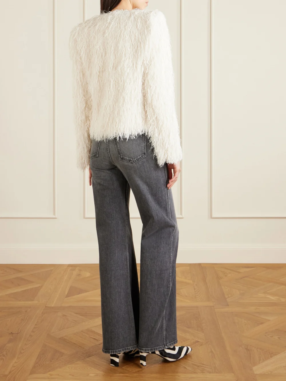 Back view of the Balmain Fringed Tweed Jacket