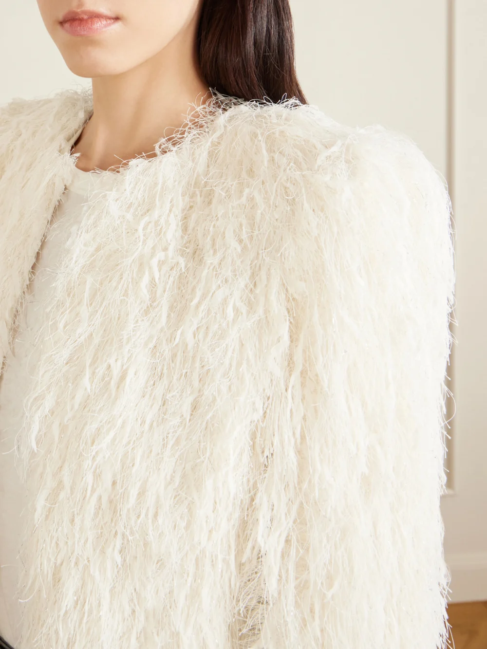Close-up detail of the Balmain Fringed Tweed Jacket