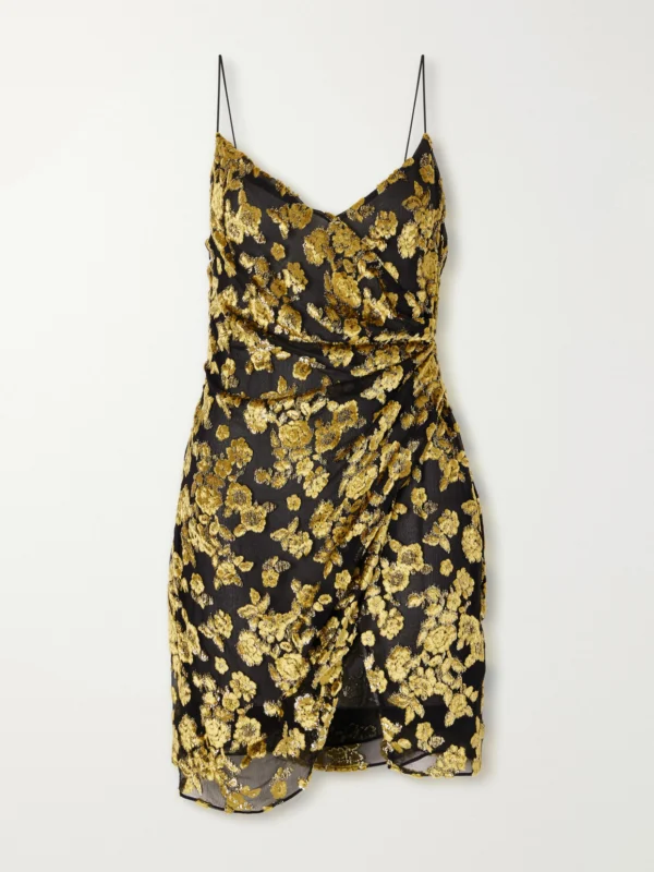 Balmain Gathered Velvet-jacquard Mini Dress