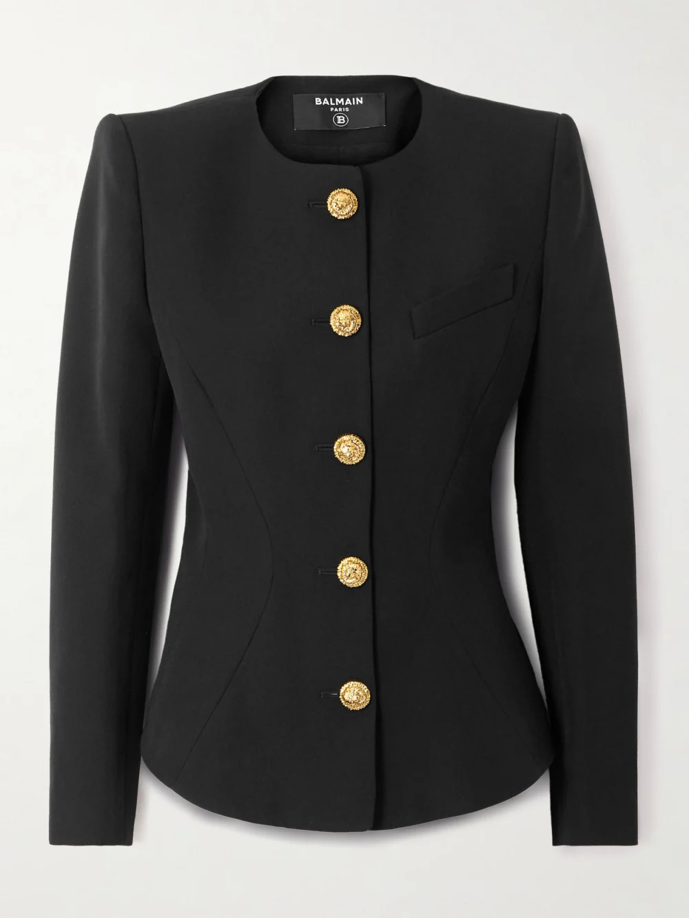 Balmain Grain De Poudre Wool Jacket in black