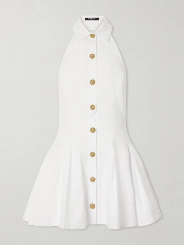 Balmain Halterneck Cotton-poplin Mini Dress