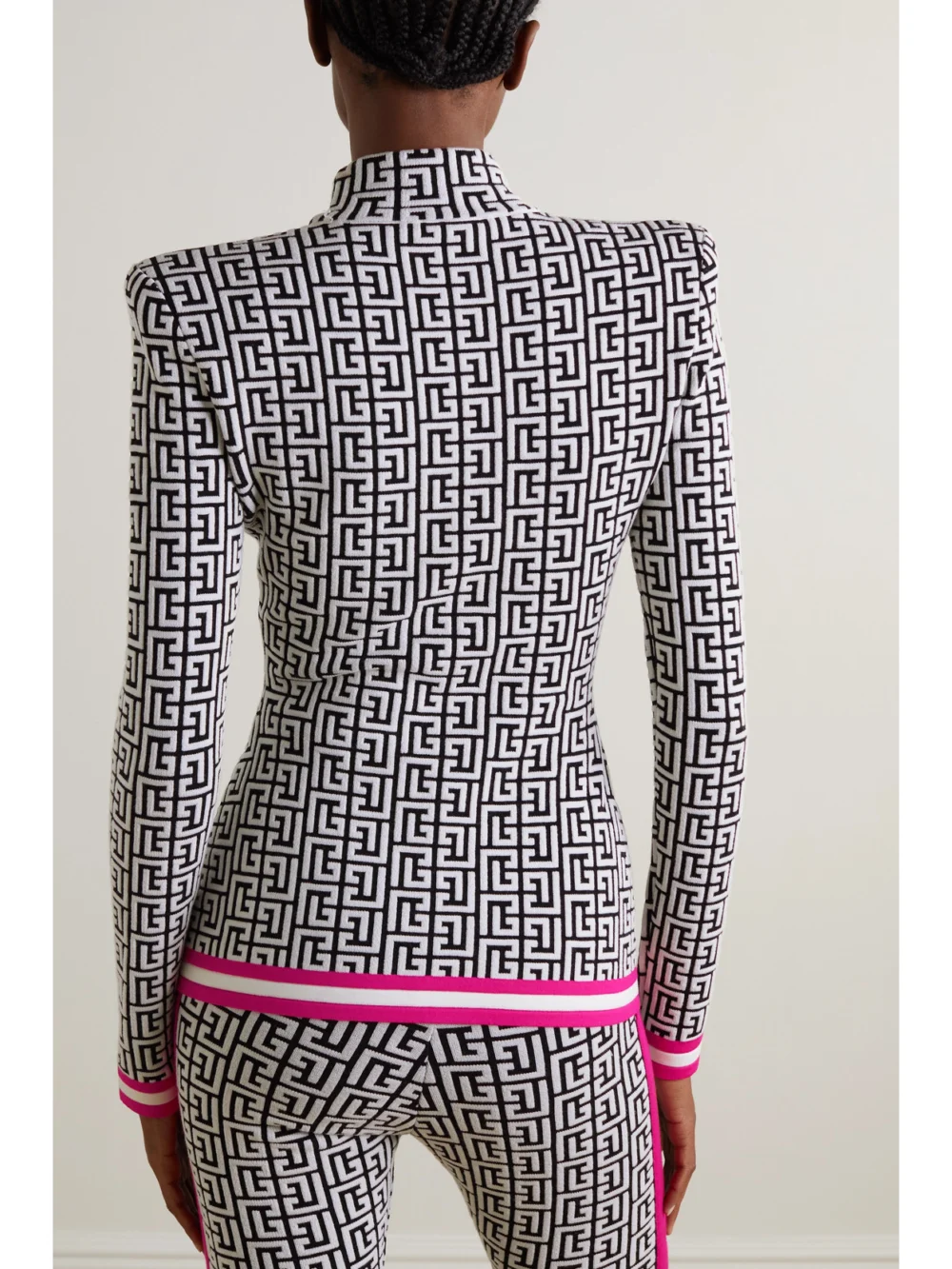 Back view of the Balmain Jacquard-knit Turtleneck Sweater