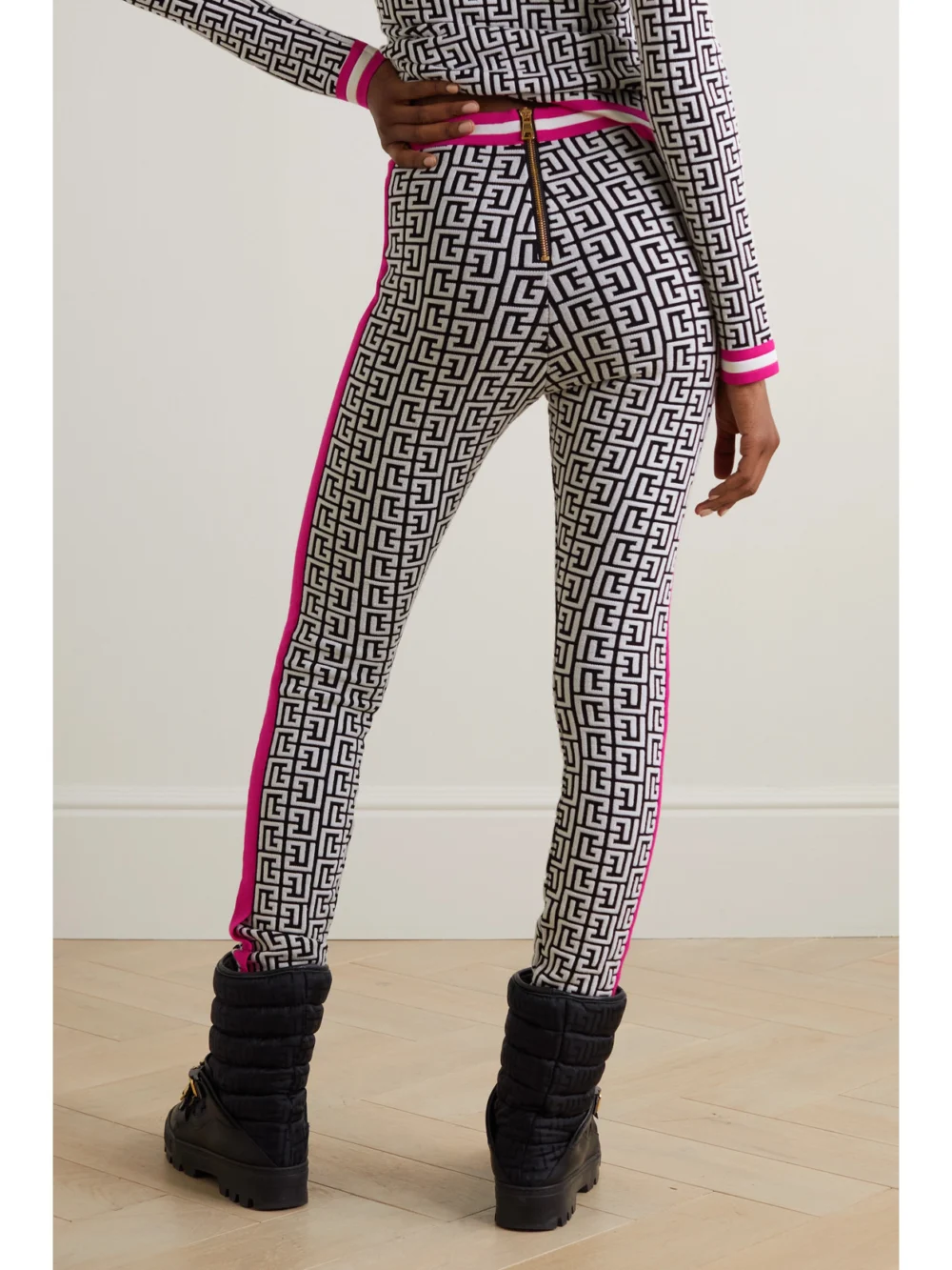 Back view of the Balmain Jacquard-knit Wool-blend Leggings