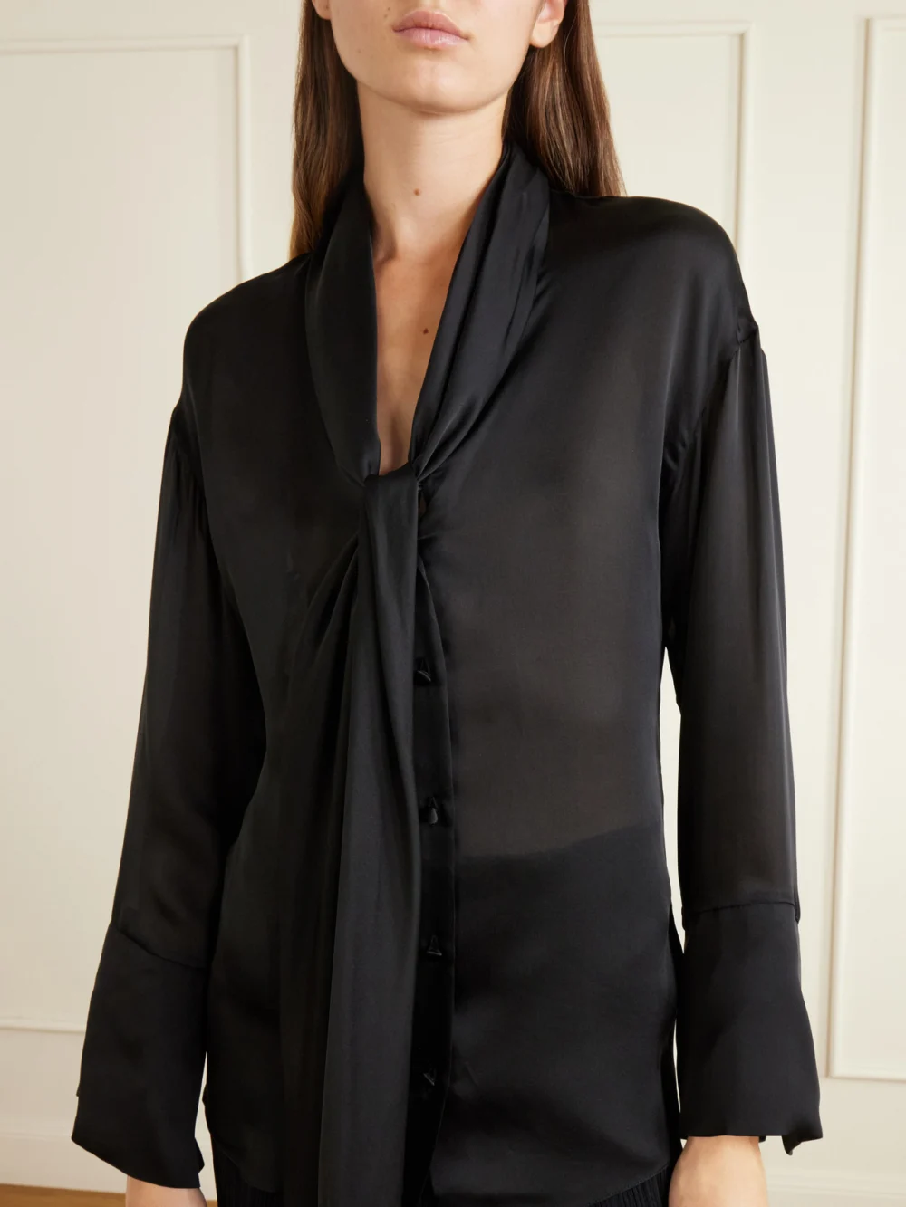 Close-up detail of the Balmain Knotted Silk Shirt