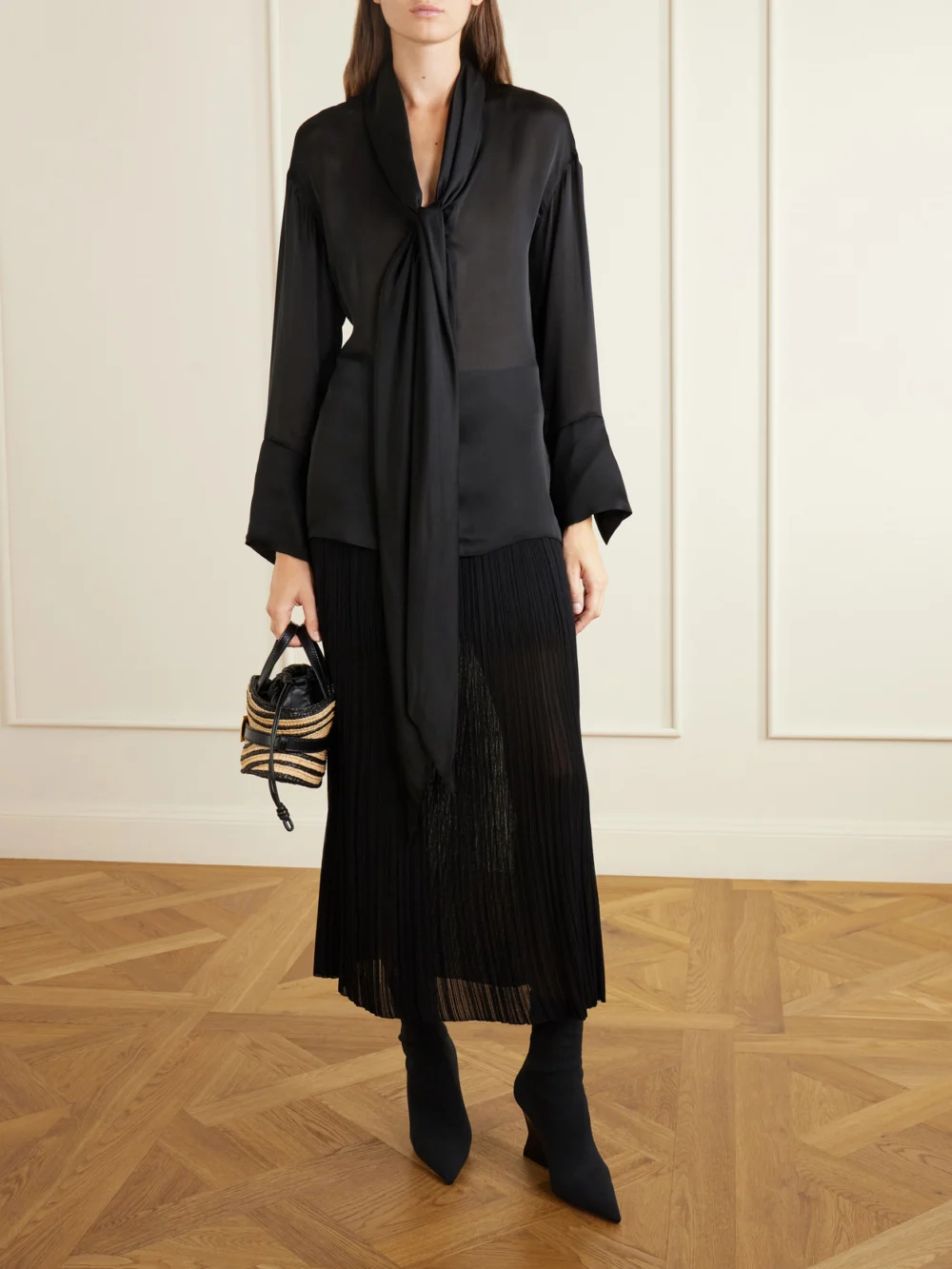 Balmain Knotted Silk Shirt, worn by a model