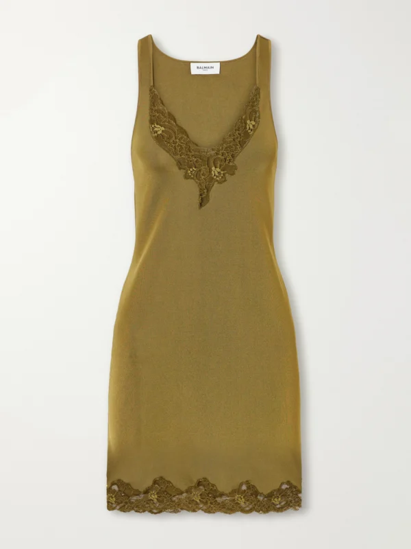Balmain Lace-trimmed Knitted Mini Dress