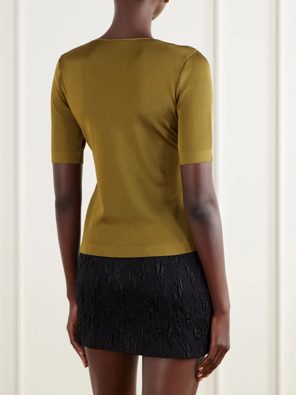 Back view of the Balmain Lace-trimmed Knitted T-shirt