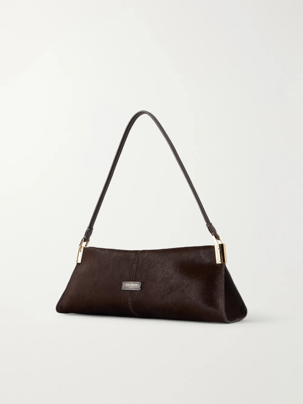 Back view of the Balmain Leather-trimmed Pony-hair Shoulder Bag