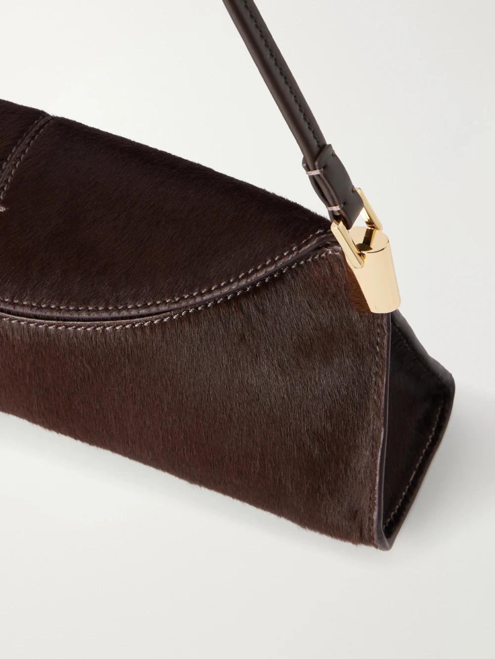 Close-up detail of the Balmain Leather-trimmed Pony-hair Shoulder Bag