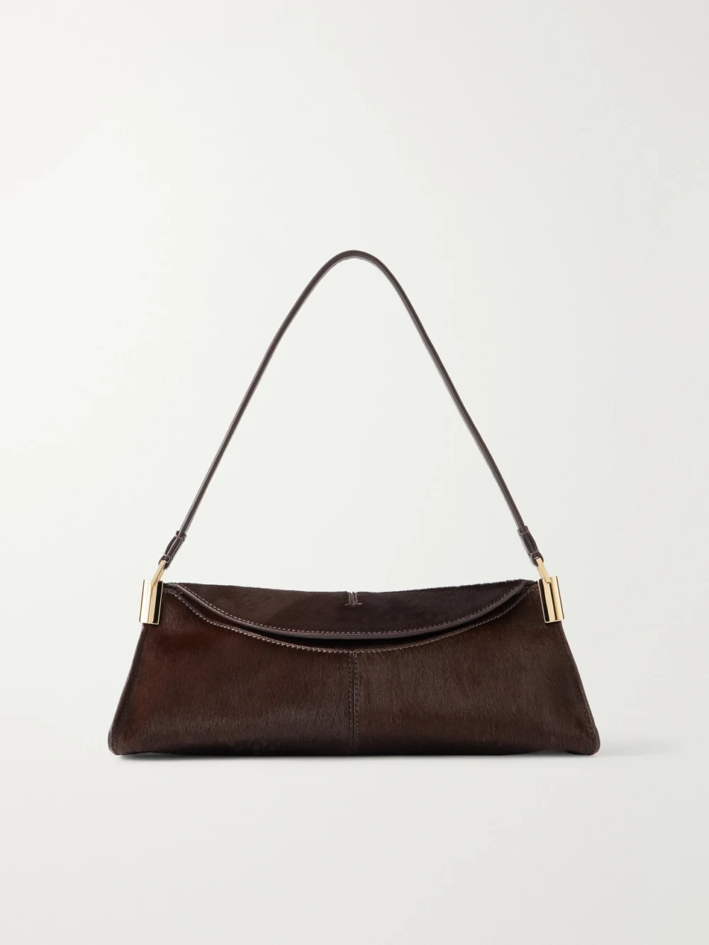 Balmain Leather-trimmed Pony-hair Shoulder Bag in dark brown