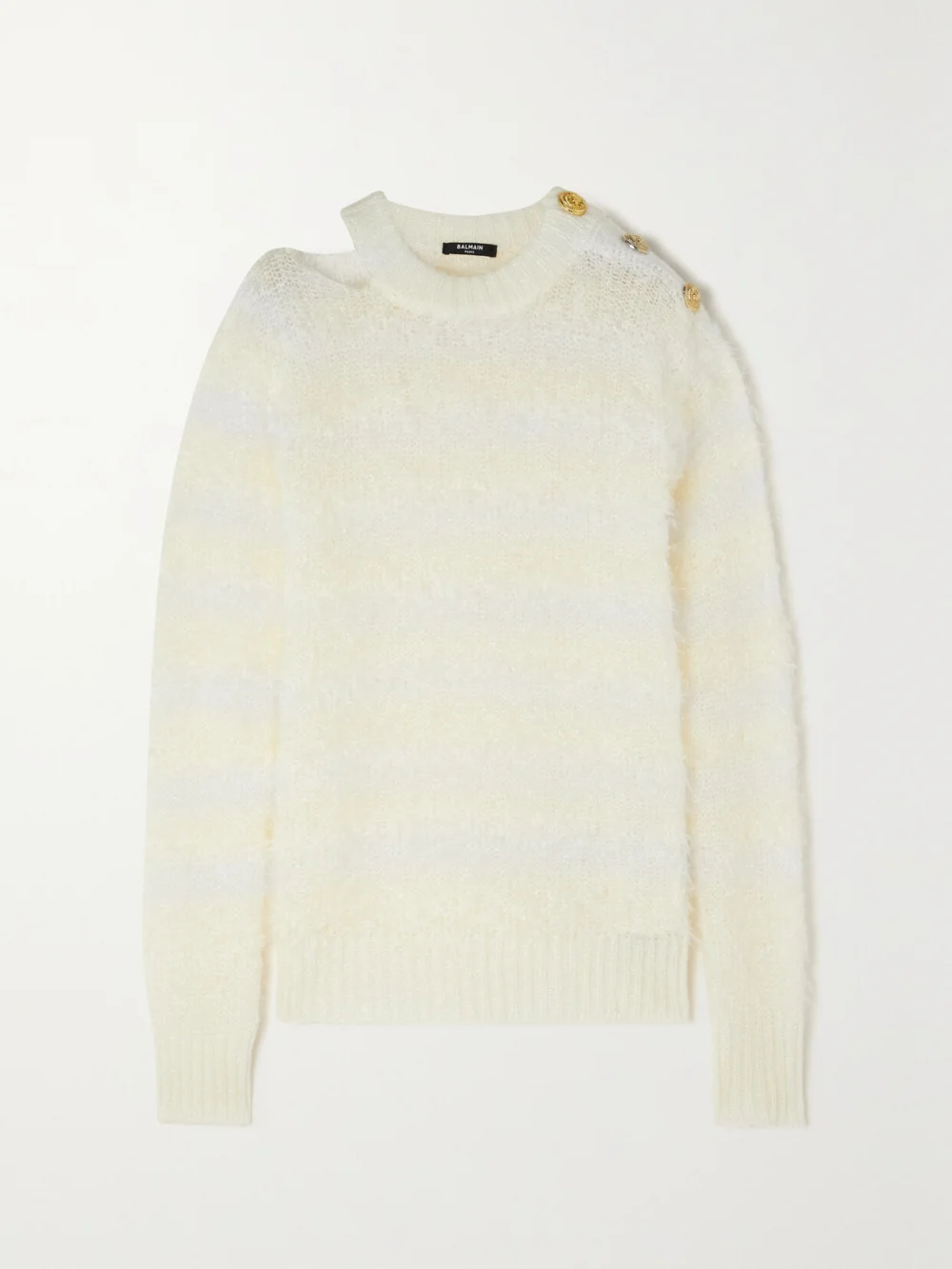 Balmain Metallic Button-embellished Mohair-blend Sweater in off-white
