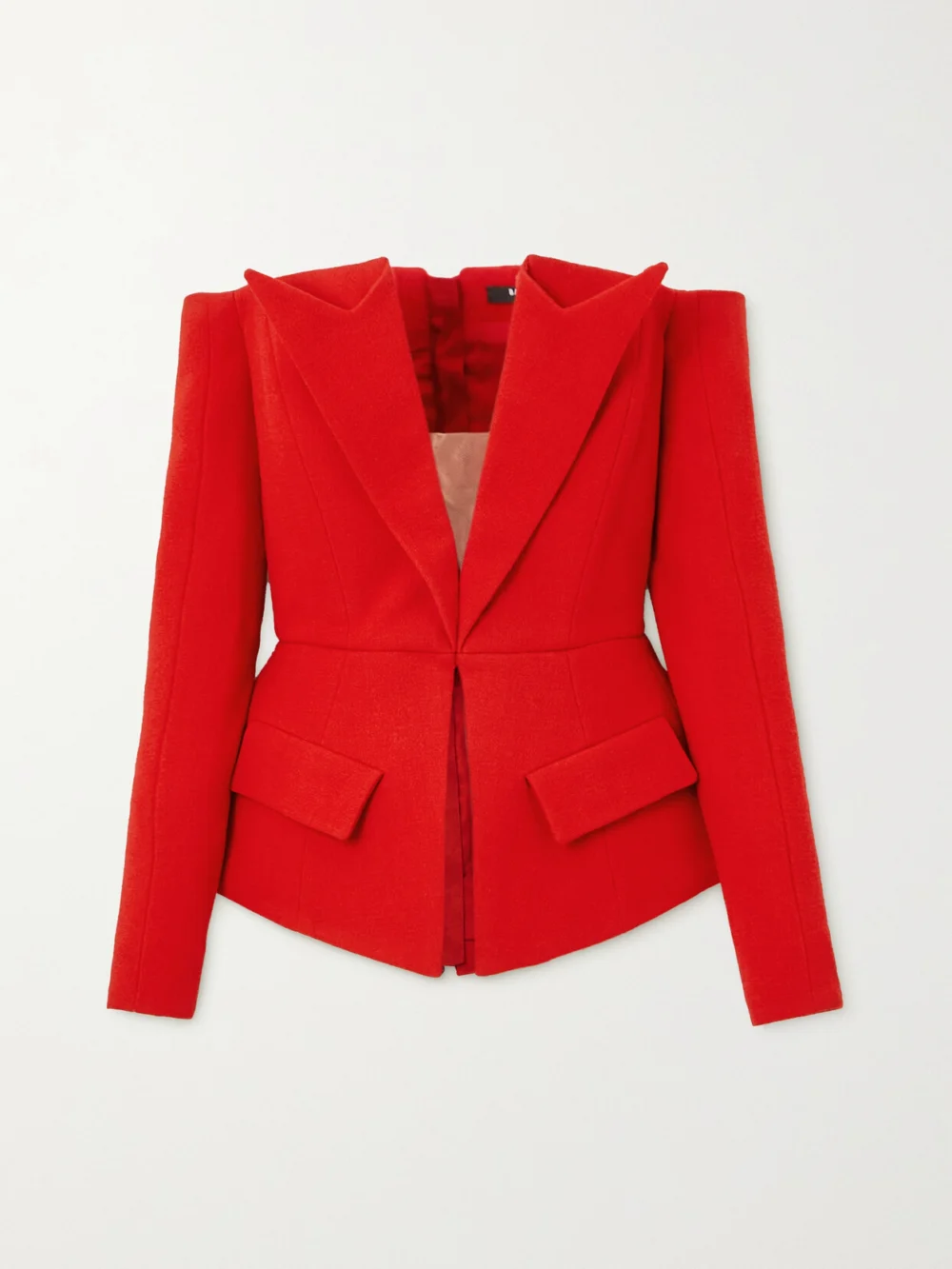 Balmain Off-the-shoulder Wool-crepe Peplum Top in red