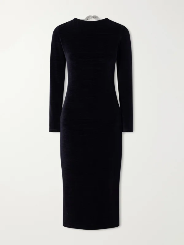 Balmain Open-back Embellished Cotton-blend Velvet Midi Dress