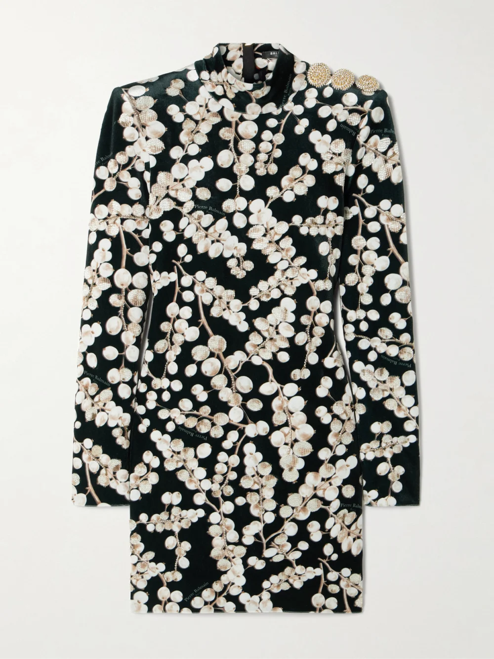 Balmain Open-back Embellished Printed Velvet Mini Dress in black