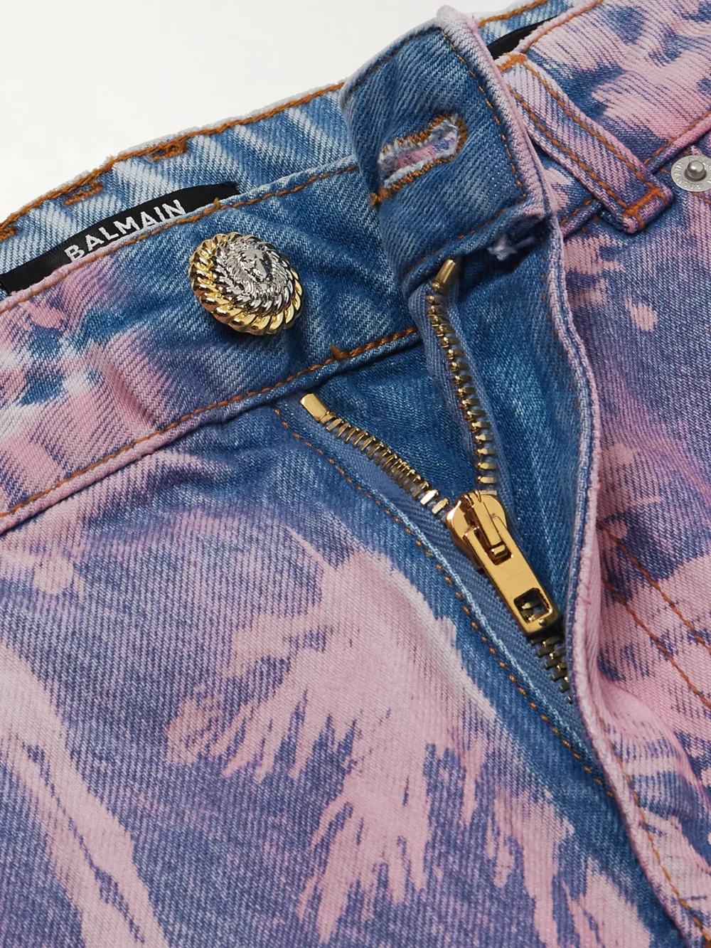 Close-up detail of the Balmain Palm Trees Printed Boyfriend Jeans