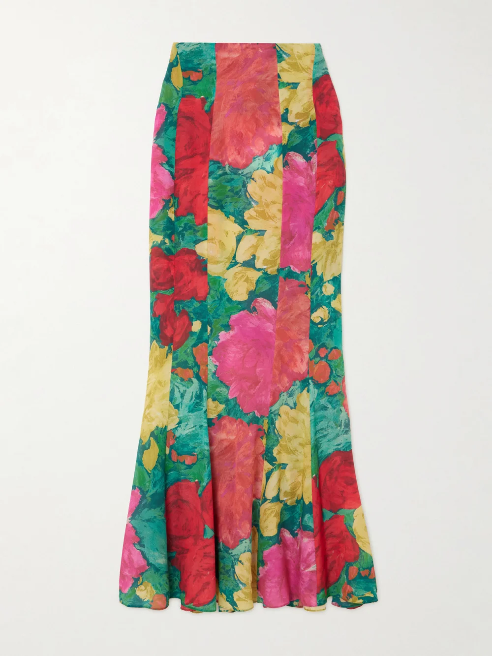 Balmain Paneled Floral-print Silk Maxi Skirt in fuchsia
