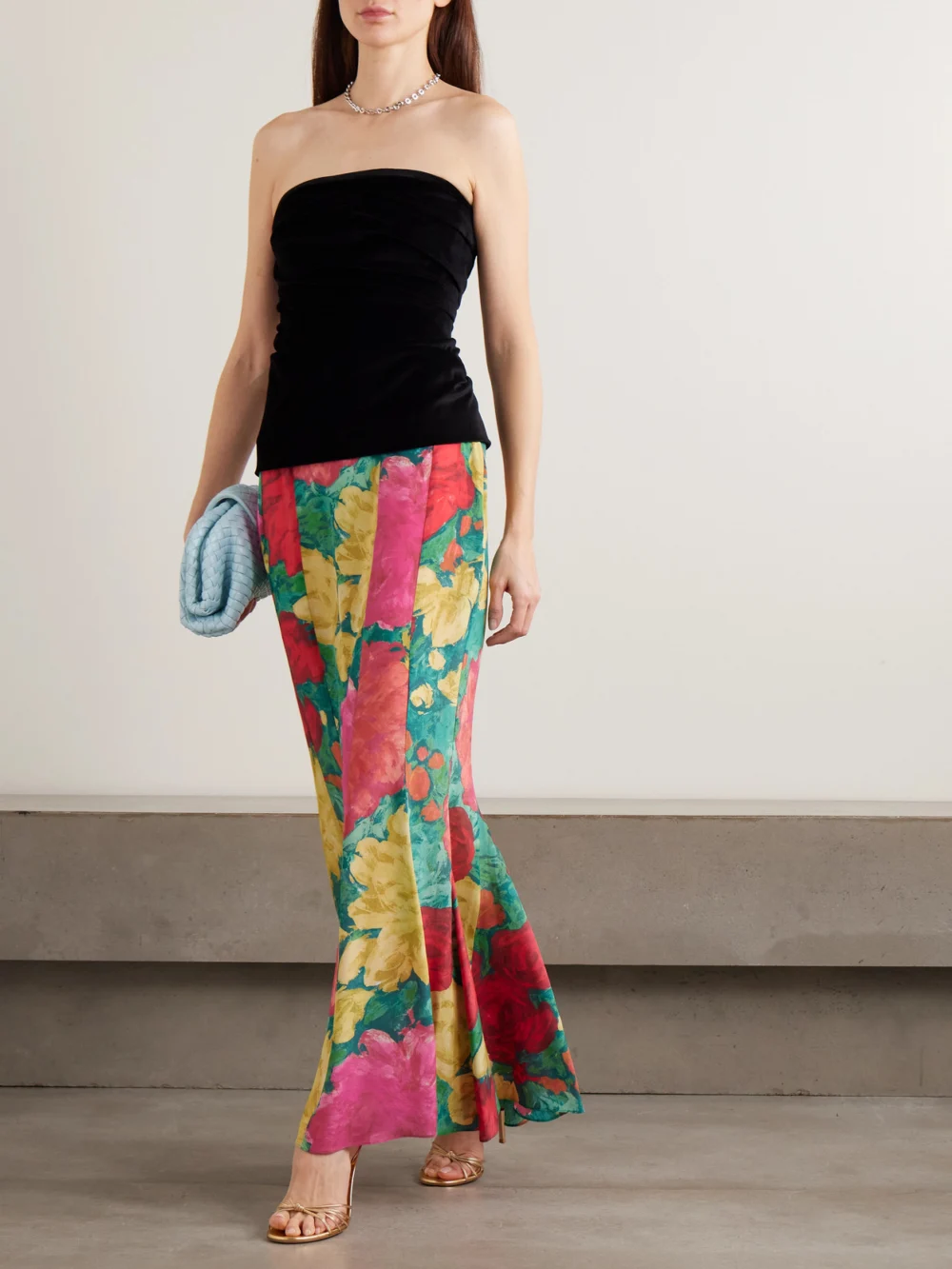Balmain Paneled Floral-print Silk Maxi Skirt, worn by a model