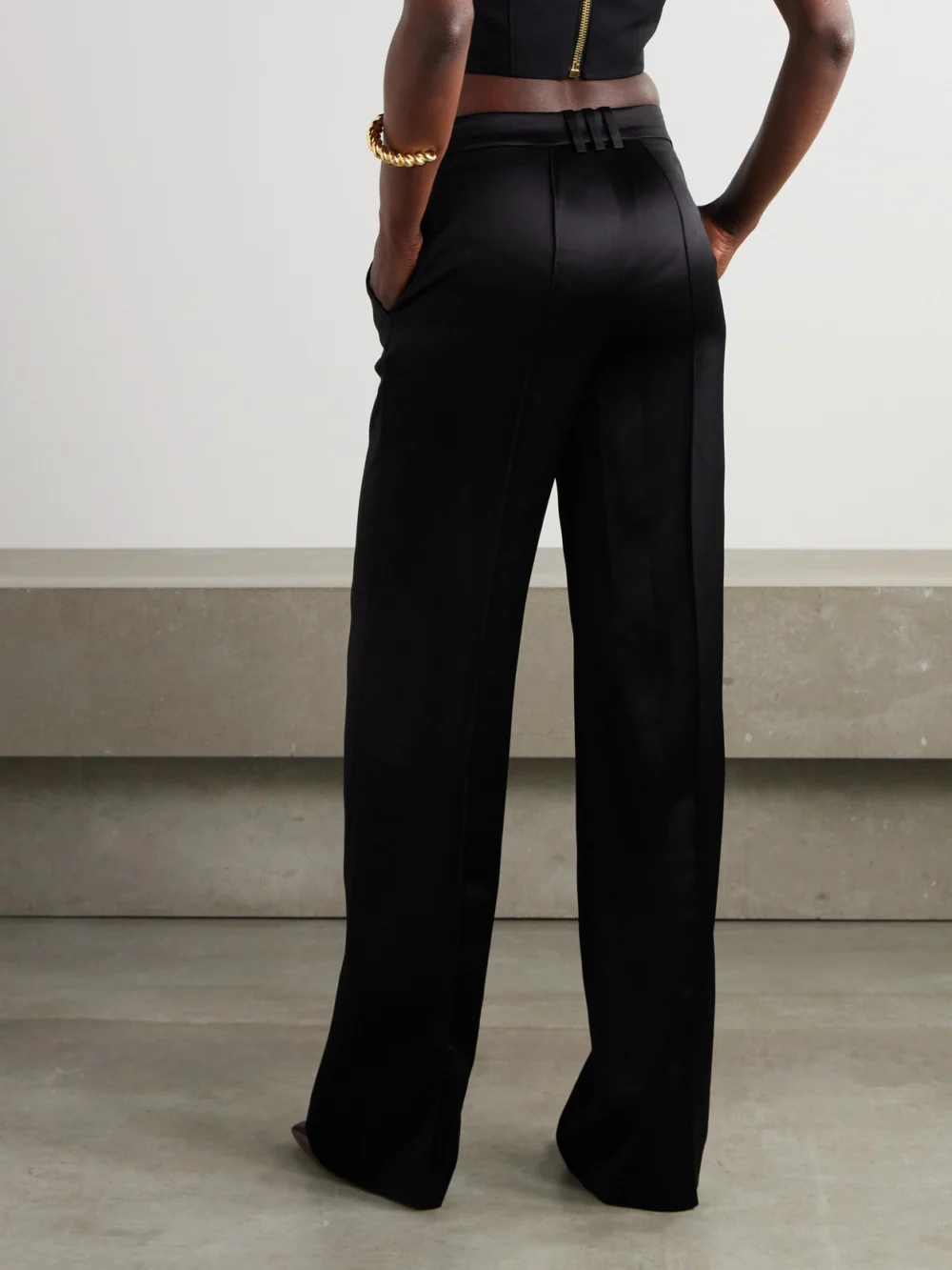 Back view of the Balmain Pleated Satin Wide-leg Pants