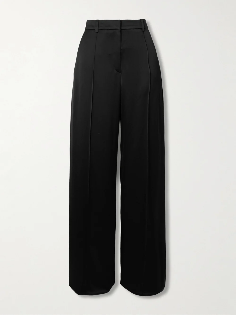 Balmain Pleated Satin Wide-leg Pants in black