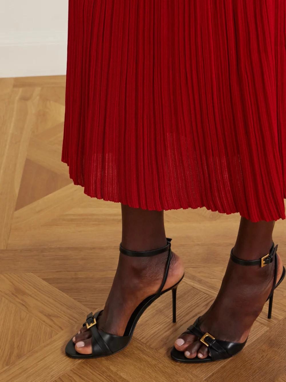 Close-up detail of the Balmain Plissé-crepe Midi Skirt