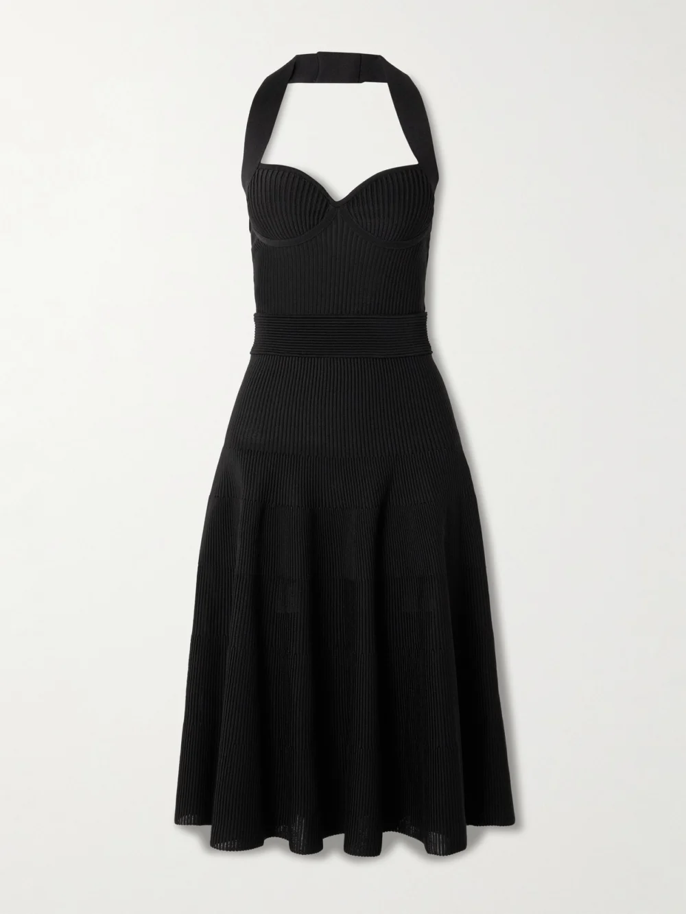 Balmain Ribbed Jersey Halterneck Midi Dress in black