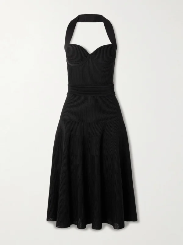 Balmain Ribbed Jersey Halterneck Midi Dress