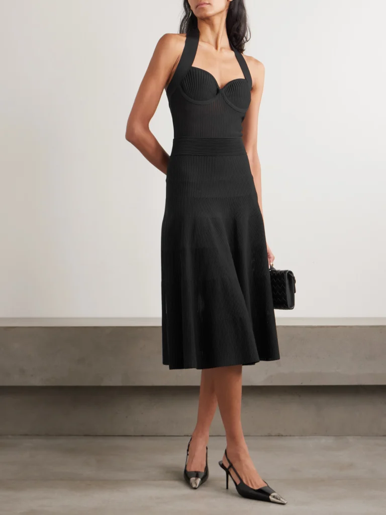Balmain Ribbed Jersey Halterneck Midi Dress