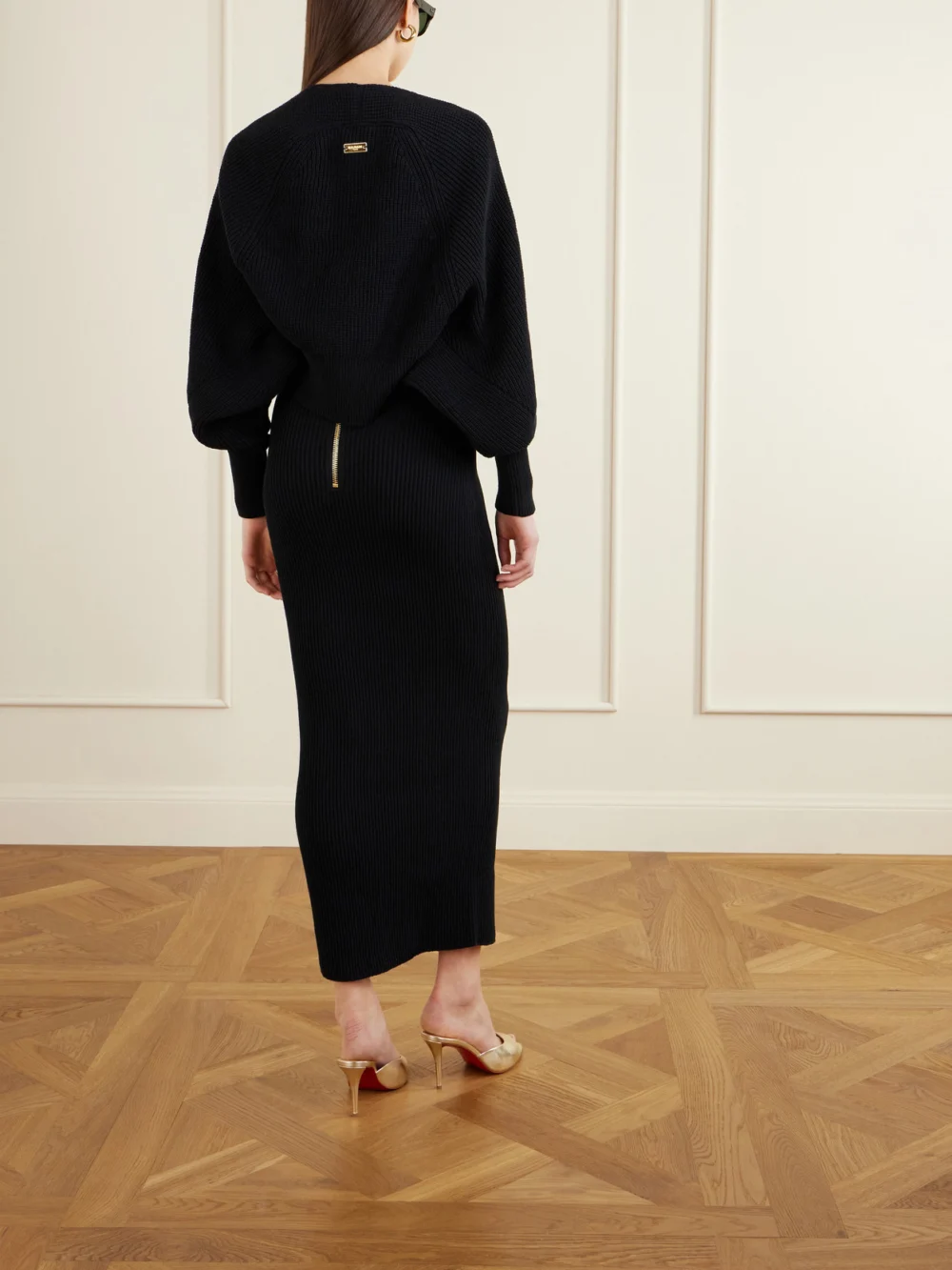 Back view of the Balmain Ribbed-knit Cardigan