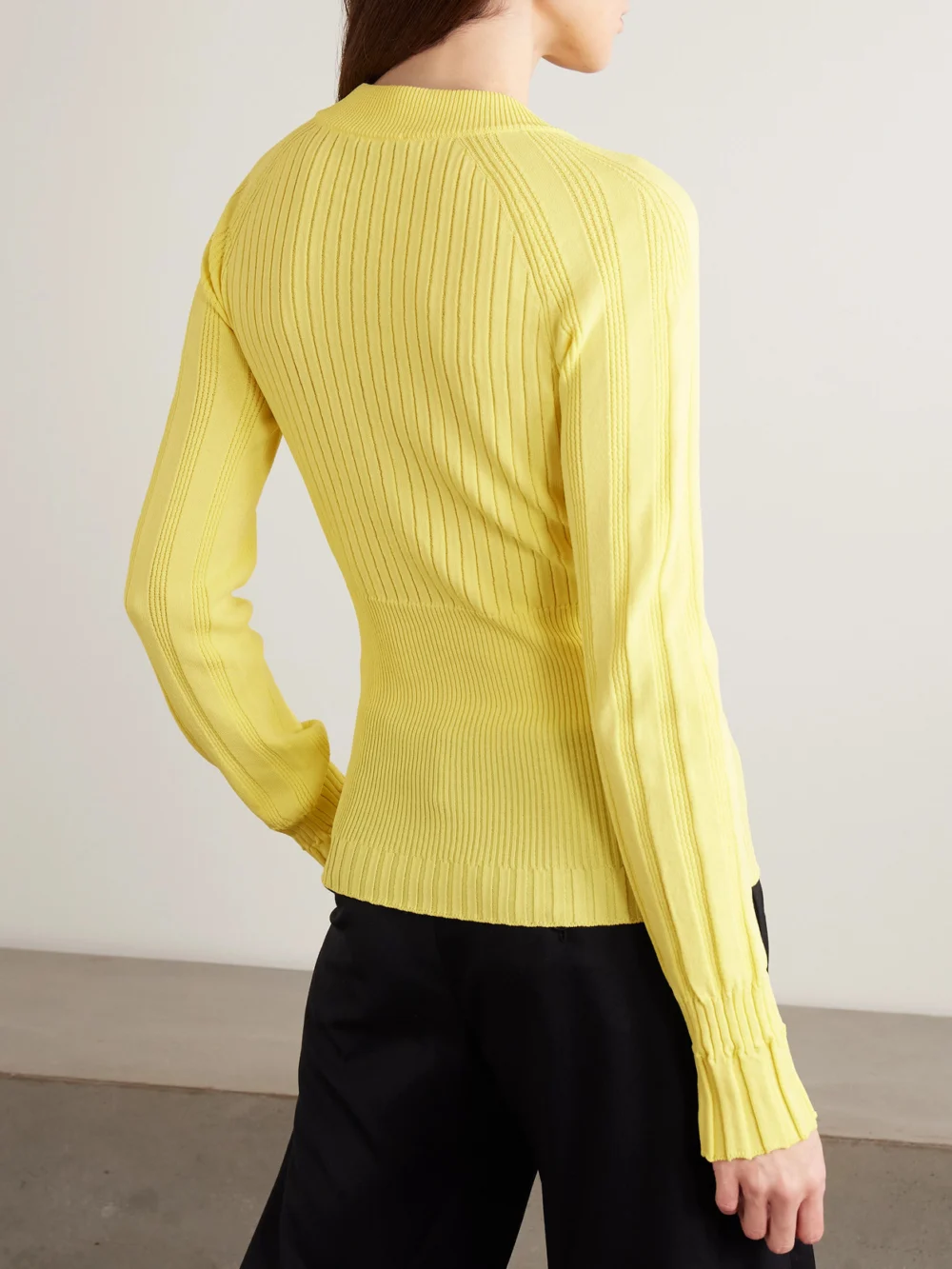 Back view of the Balmain Ribbed-knit Cardigan