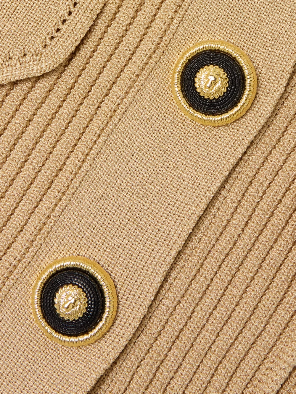 Close-up detail of the Balmain Ribbed Pointelle-knit Cardigan