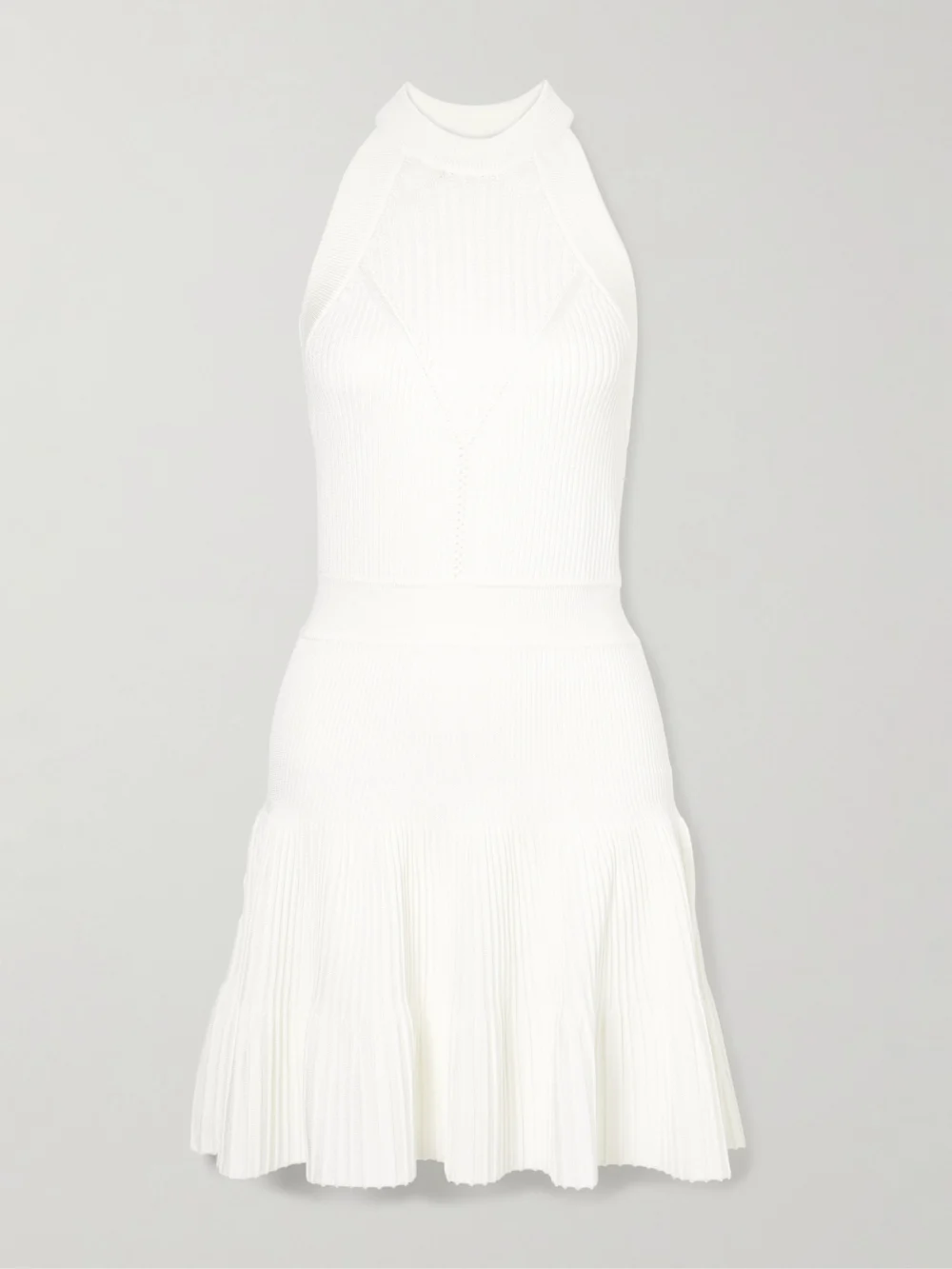 Balmain Ribbed Pointelle-knit Mini Dress in white