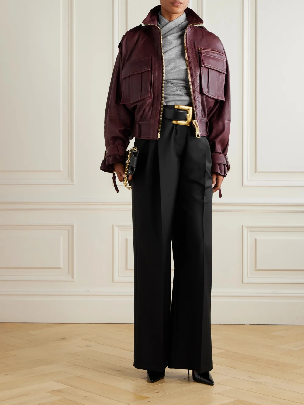 Balmain Ruched Wool-blend Top, worn by a model
