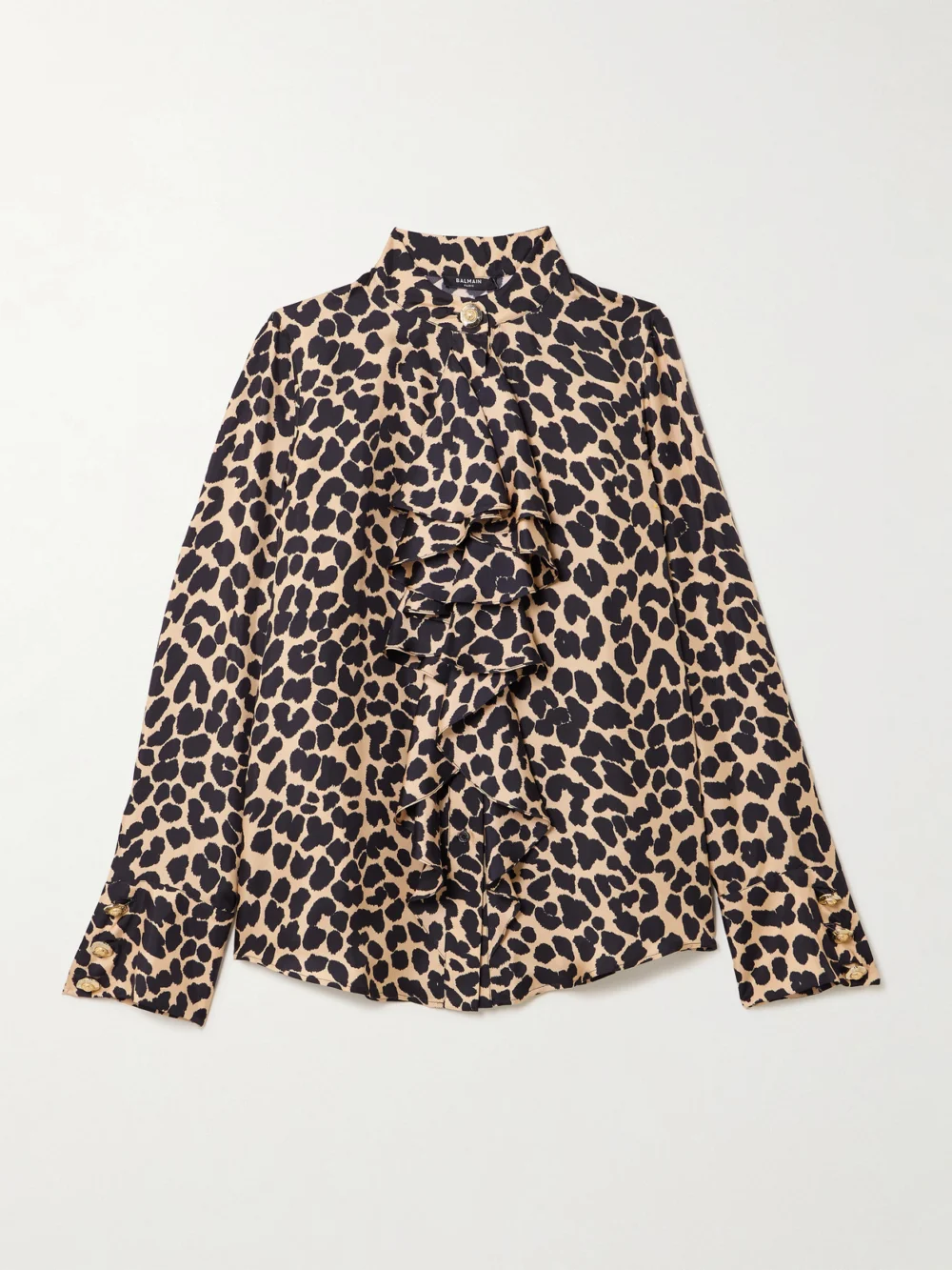 Balmain Ruffled Leopard-print Silk Blouse in leopard print