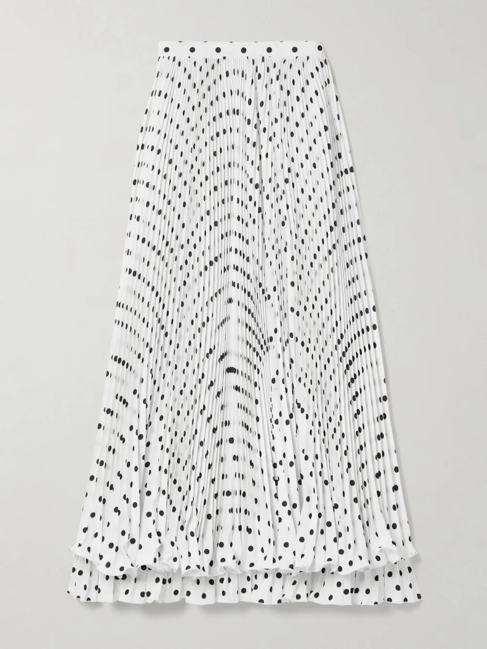 Balmain Ruffled Pleated Polka-dot Crepe Maxi Skirt in white