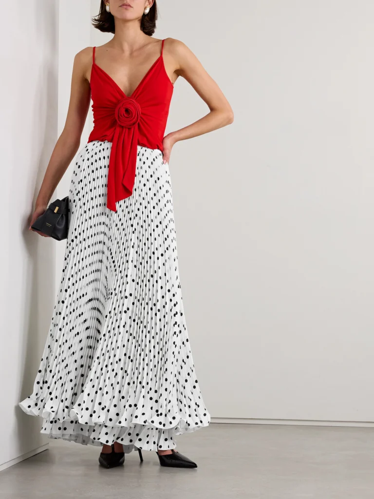 Balmain Ruffled Pleated Polka-dot Crepe Maxi Skirt