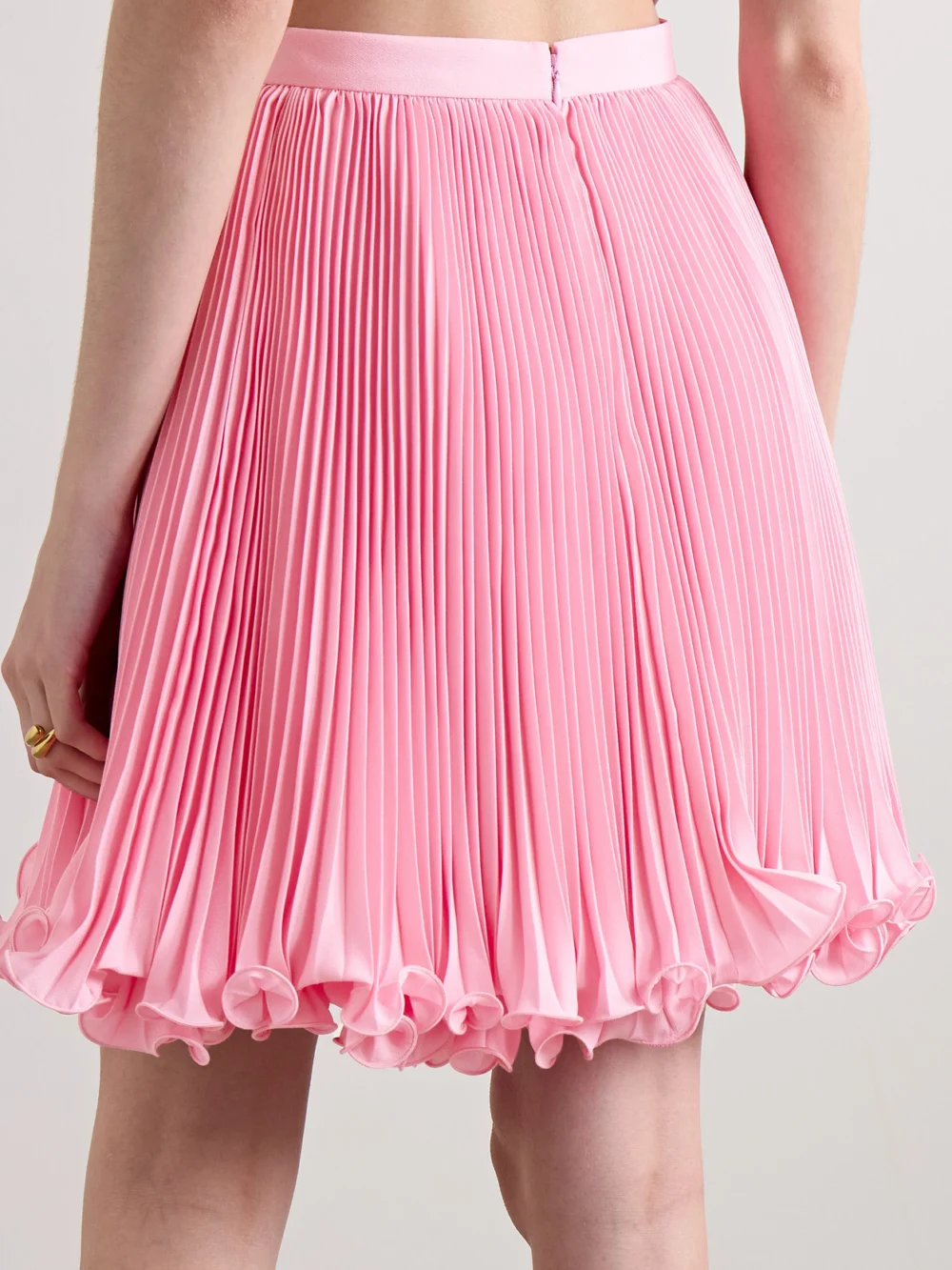Back view of the Balmain Ruffled Plissé-satin Mini Skirt