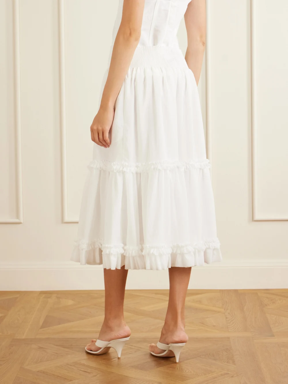 Back view of the Balmain Ruffled Poplin Maxi Skirt