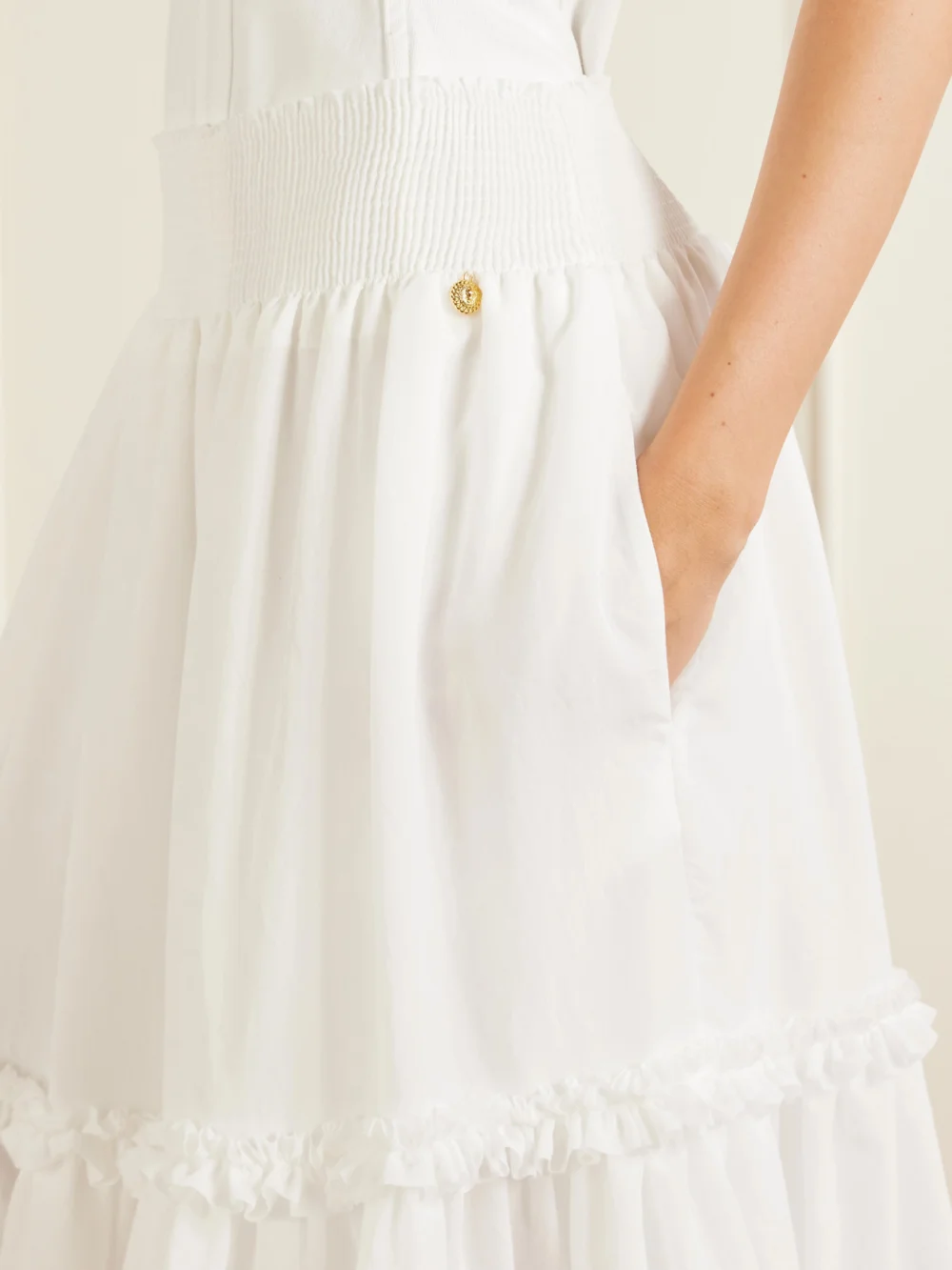Close-up detail of the Balmain Ruffled Poplin Maxi Skirt