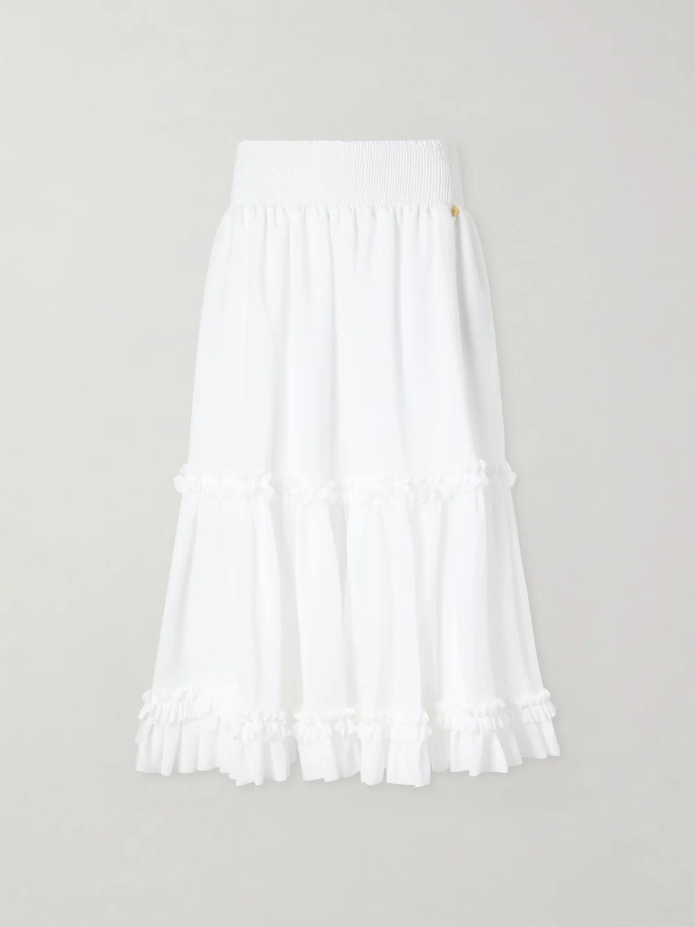 Balmain Ruffled Poplin Maxi Skirt in white