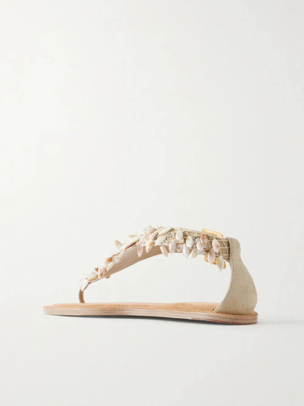 Back view of the Balmain Runway Bead-embellished Suede Sandals