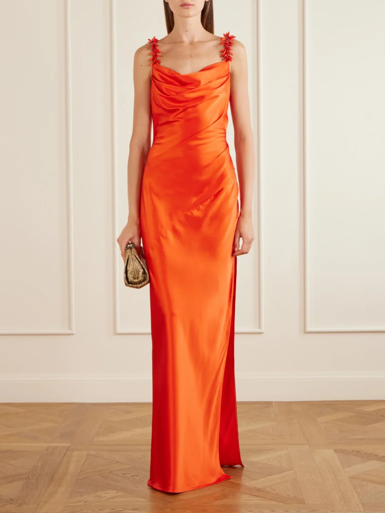Balmain Shoulders Embellished Silk Dress