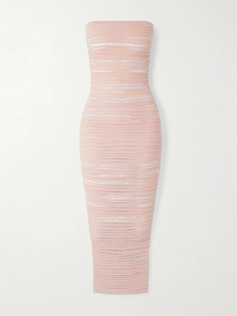 Balmain Strapless Sequin-embellished Open-knit Midi Dress in pink