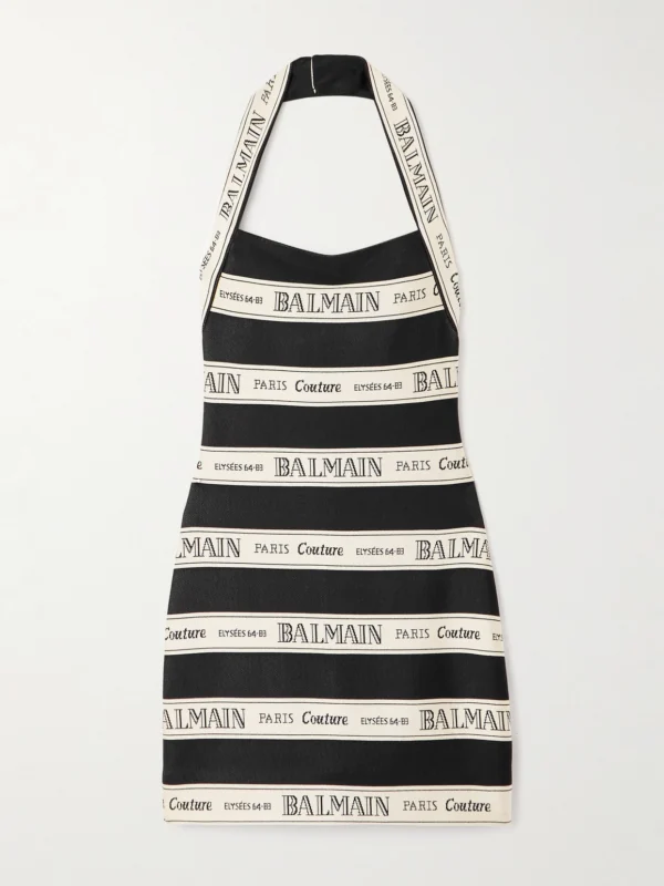 Balmain Striped Jacquard-knit Halterneck Mini Dress
