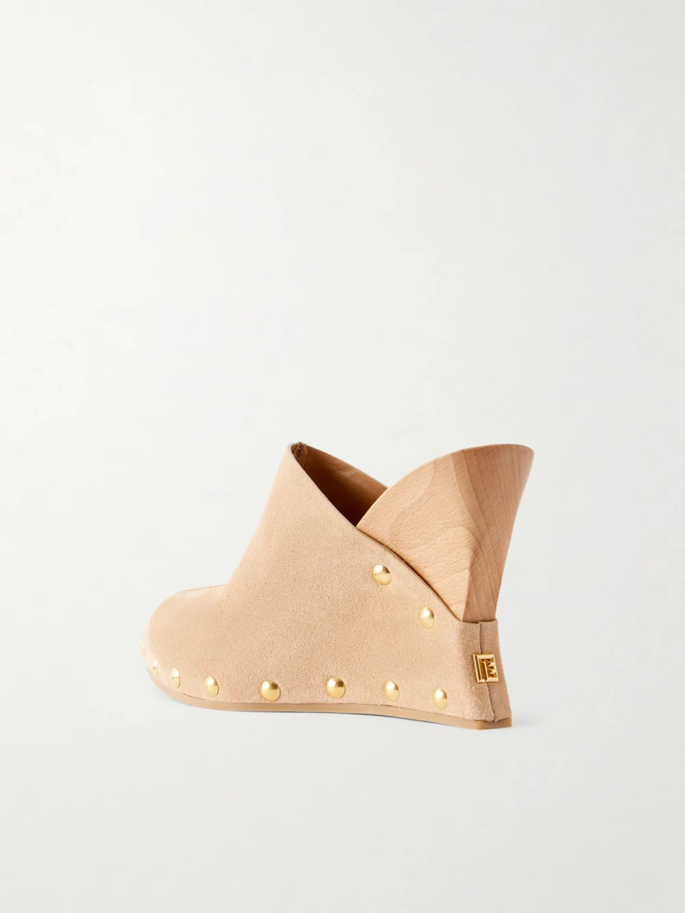 Back view of the Balmain Suede Wedge Clogs