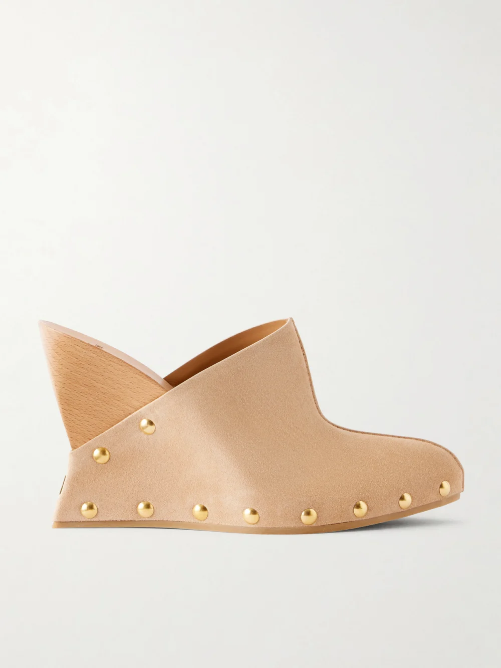 Balmain Suede Wedge Clogs in beige