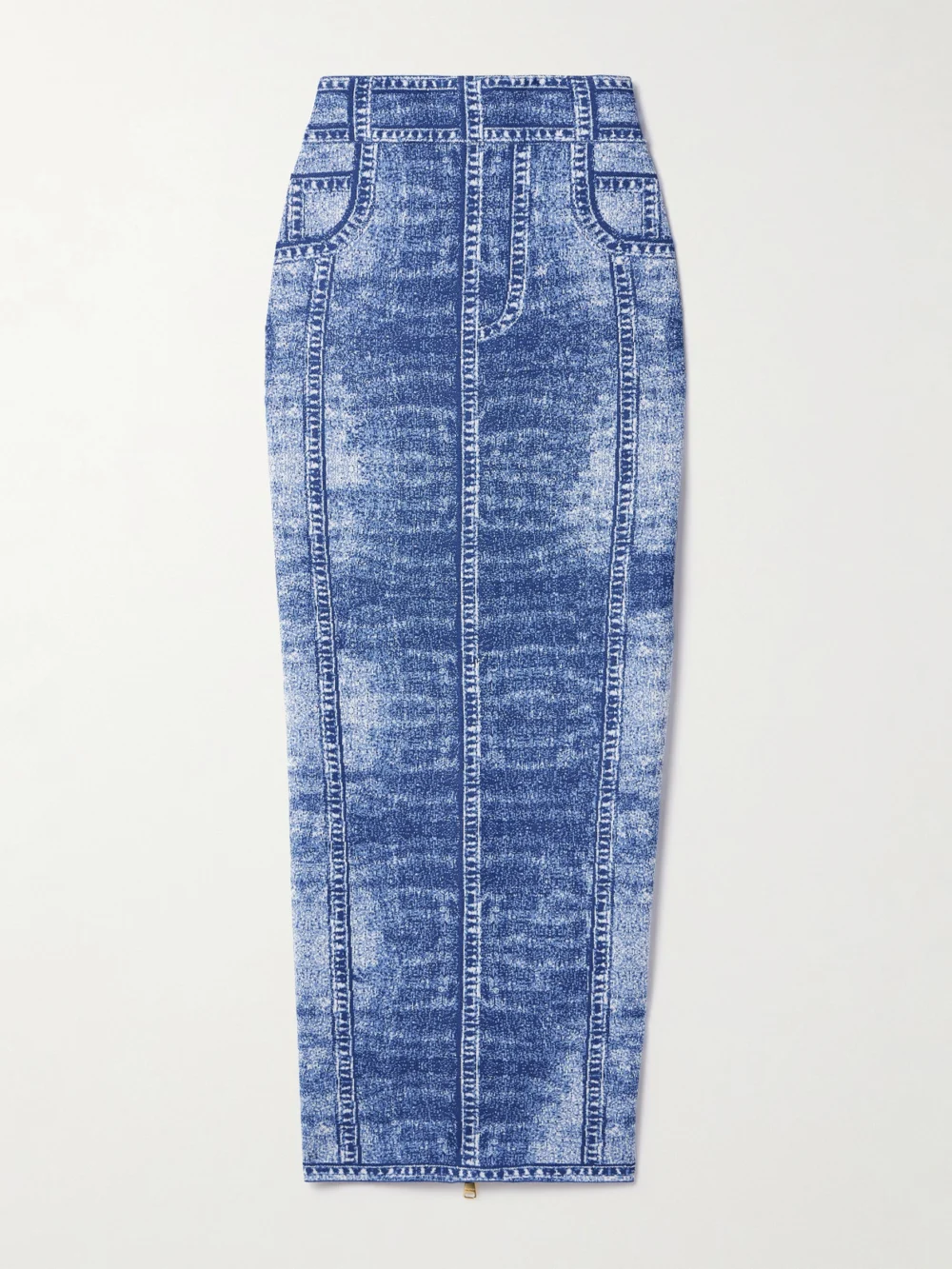 Balmain Trompe-l'ail Printed Knitted Midi Skirt in mid denim
