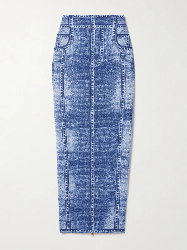 Balmain Trompe-l'ail Printed Knitted Midi Skirt