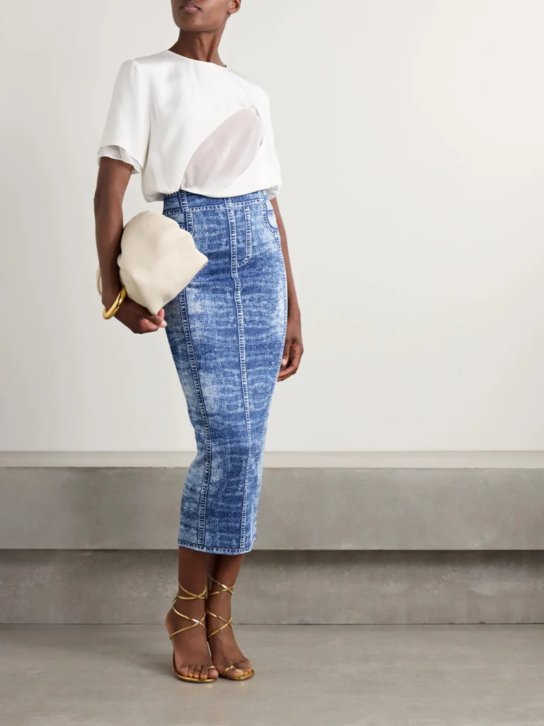Balmain Trompe-l'ail Printed Knitted Midi Skirt